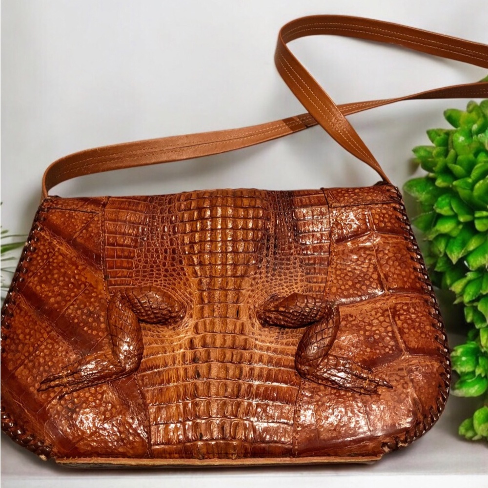Unique Vintage Genuine Brown Alligator Crocodile Leather Handbag Purse - Picture 3 of 5